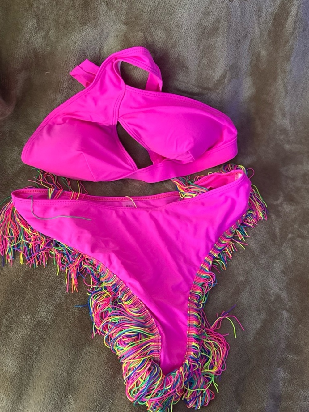 Kids Hot Pink Fringe Two-Piece Bikini Swim Set
